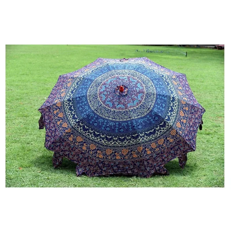 Indian Garden Umbrella Mandala Cotton Large Patio Outdoor Parasol Umbrella （Base Stand Not Include）