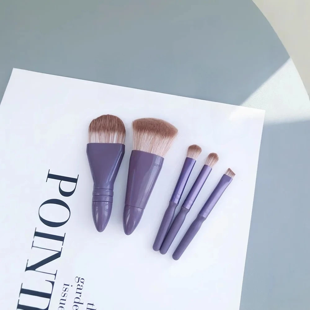 5-częściowy zestaw mini pędzli do makijażu z lusterkiem, przenośne narzędzie kosmetyczne, wielofunkcyjne pędzle do cieni, pudru i podkładu, akcesoria do makijażu