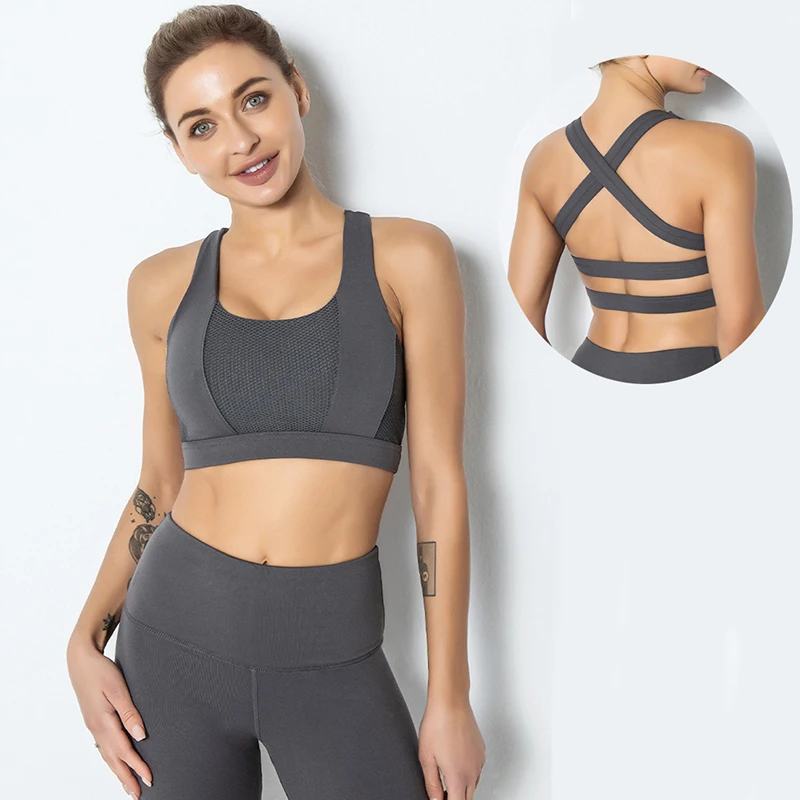 New Yoga Tank Tops Women Fitness Crop Top Shockproof Sports Bras Training Sleeveless Sport Gym Tops Sexy Cross Back Running Vest