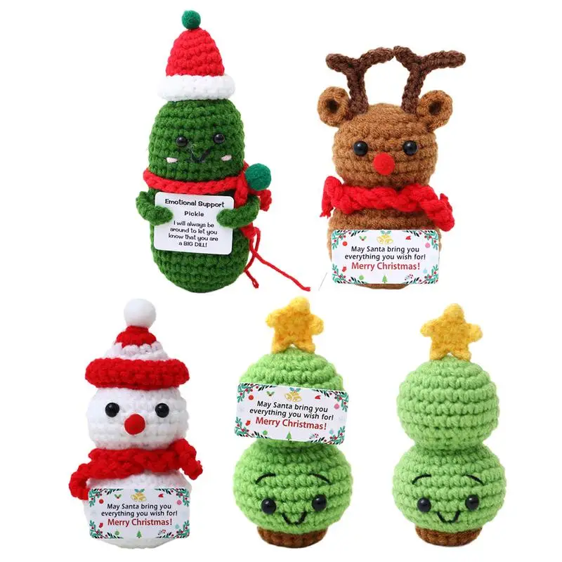 Christmas Crochet Dolls Ornaments Snowman Christmas Tree Handmade Plush Toys Miniature Figurines Knitted Doll for Kids Xmas Gift