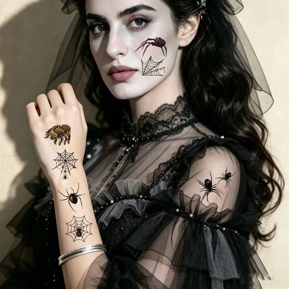 10sheets/pack Waterproof Spider Tattoo Stickers Halloween Spider Web Tattoo Stickerfor Hand Body Face Makeup Temporary Tattoo