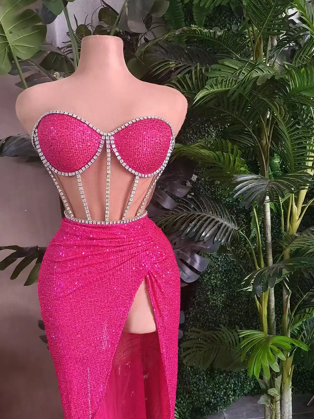 

2025 Women Evening Birthday Party Dress Sparkly Rhinestones Sequins Sexy Mesh Two Piece Set Nightclub Stage Performance Costumes