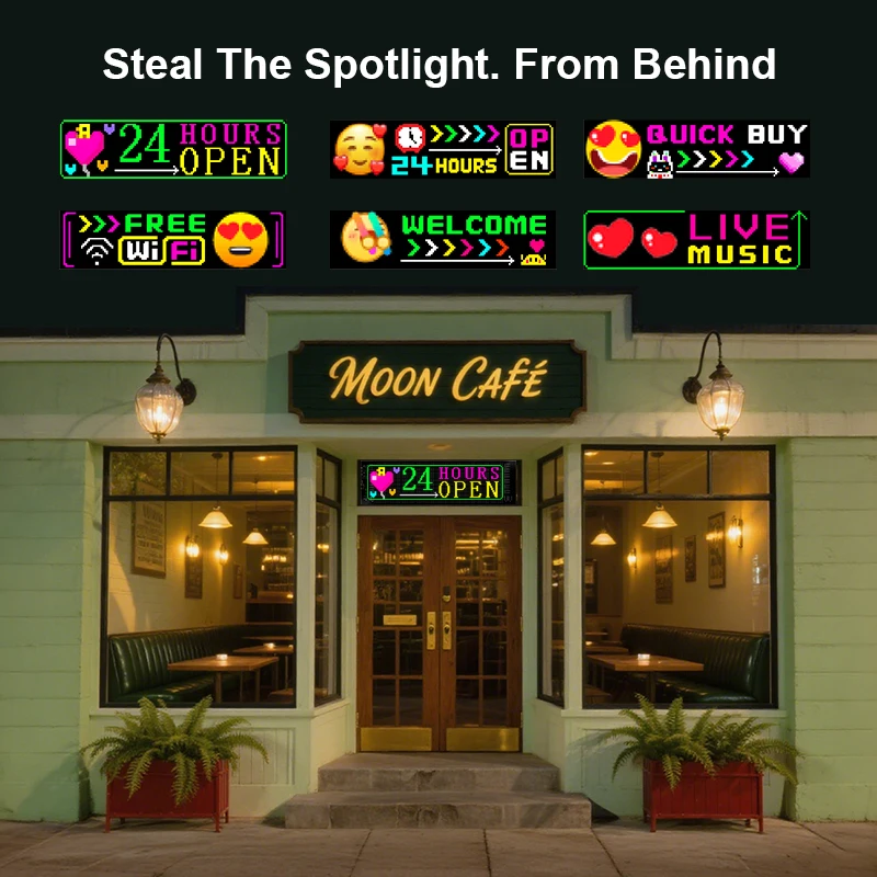 Full Color Double Row Scrolling LED Light Sign Flexible 5V/2A Text Message Pattern Programmable LED Matrix Panel for Store