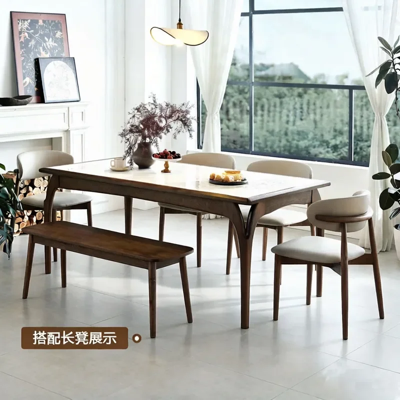 Bright Rock Slab Solid Wood Dining Table High End Walnut Color Light Luxury Modern Simple Household Rectangular Ash Wood