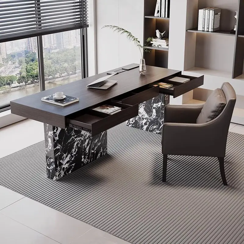 Italian minimalist solid wood desk with smart socket, living room sofa back home double computer desk 2026 new
