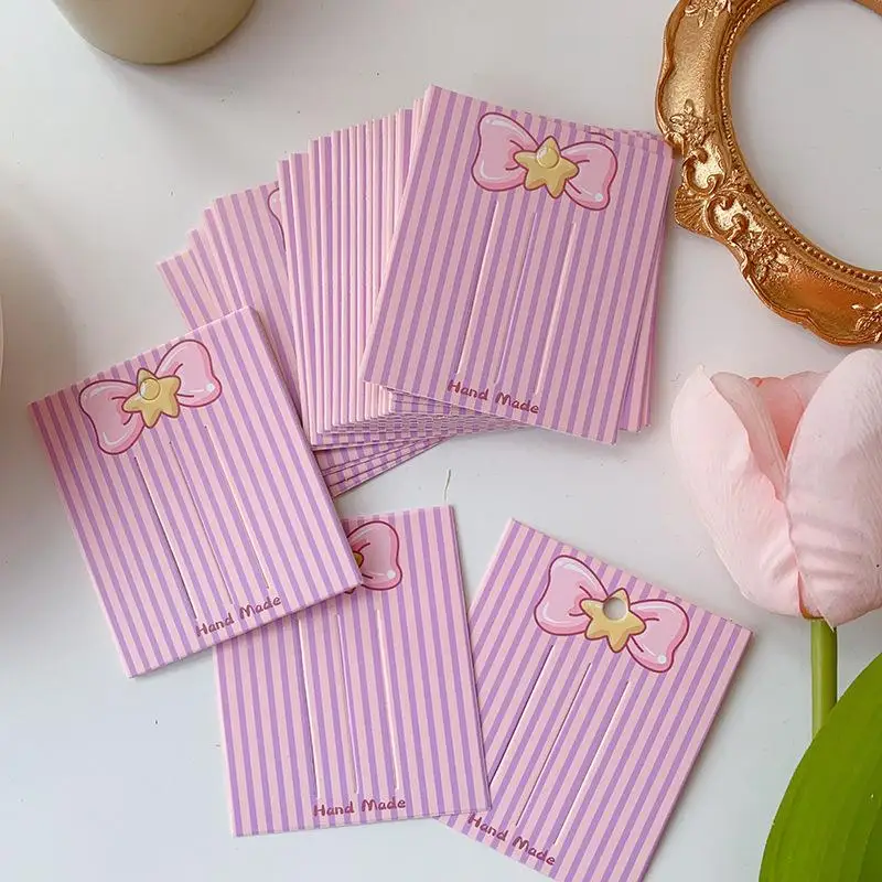100 Pcs Adorable Colorful Striped Hair Clip Display Cards for Handmade Hair Accessory Business Packaging