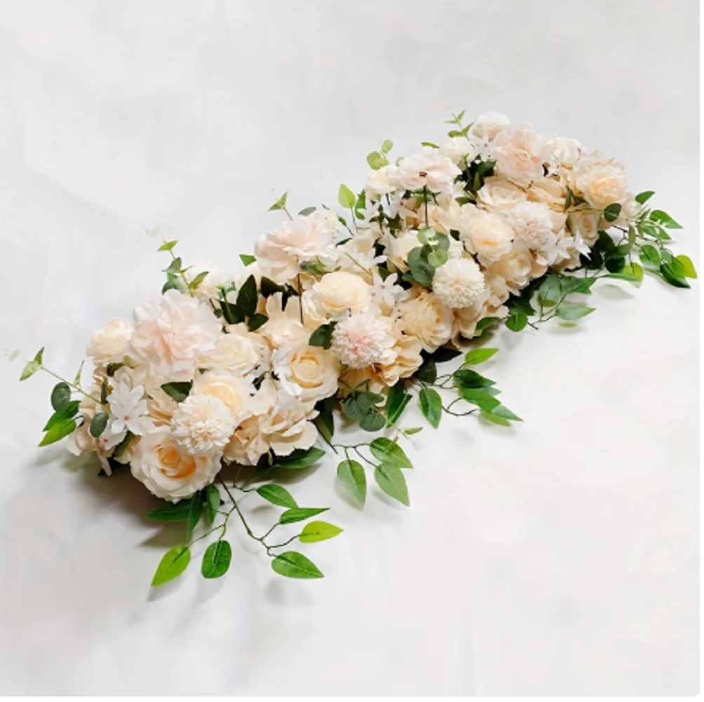 100cm Luxuriöse Weiße Rosen-Kunstblumenreihe für Hochzeitstisch-Mittelstück, Party- und Bühnendekoration, Wandbögen, Hintergrund, Blumenarrangement – Detail 6
