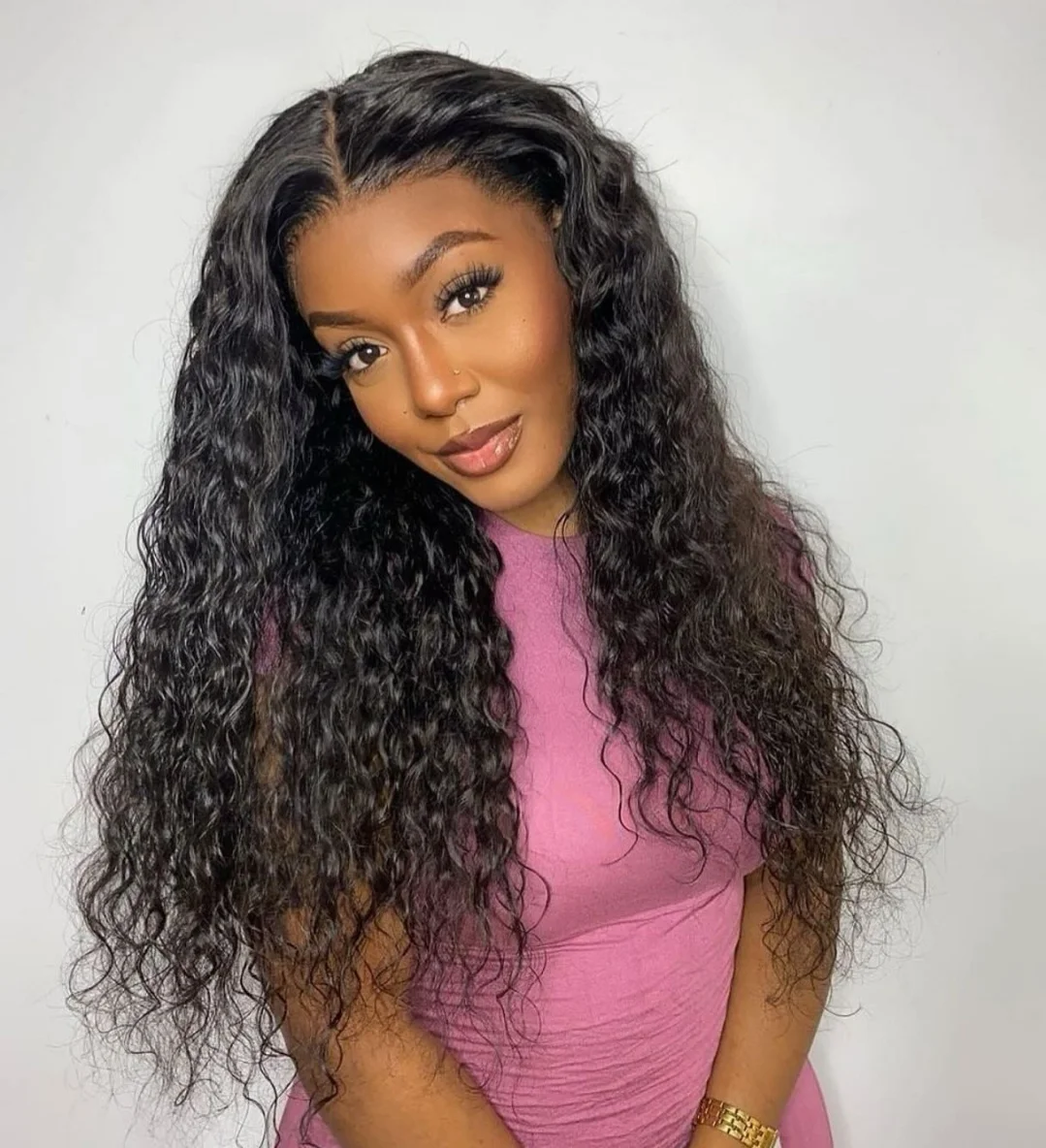 

13x4 Water Wave 5x5 Transparent Lace Front Wigs Human Hair 220 Density Natural Color Pre Plcked Lace Frontal Wig For Women 1B