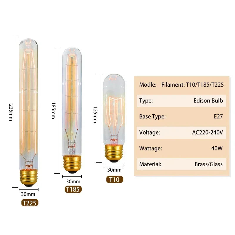 Imagem -04 - Lâmpada Retro Edison C35 T45 St64 G80 G95 A60 Luz do Filamento 40w E27 Ampola do Vintage Lâmpada Incandescente Luzes Decorativas Peças Pelo Lote