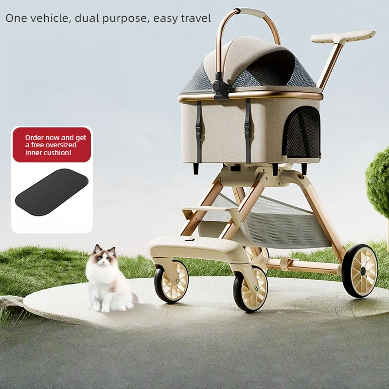 

Pet Stroller with Detachable Carrier Aluminum Alloy Frame 360 Swivel Wheels and Breathable Large Space Design