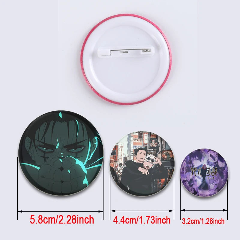 58mm Anime Jujutsu Broochs Fashion Jewelry Accessories Cartoon Cosplay Badge for Clothes Backpack Decoration Pins Gifts