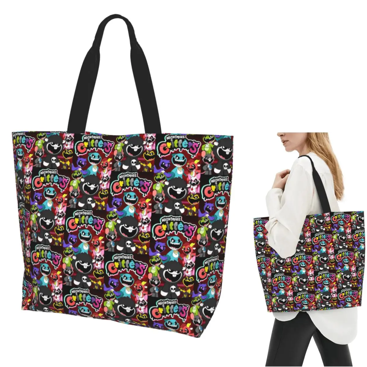 Nightmare Critters Cartoon Shopping Tote Bag Canvas Large Capacity Shoulder Bags Shopper Grocery Handbag for Women