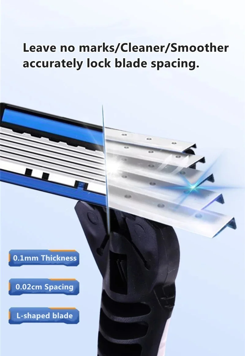 6 Layers Razor, Manual Safety Razor Men's Classic Hair Removal Shaver Replacement Head, Detachable Washable Reusable Razor