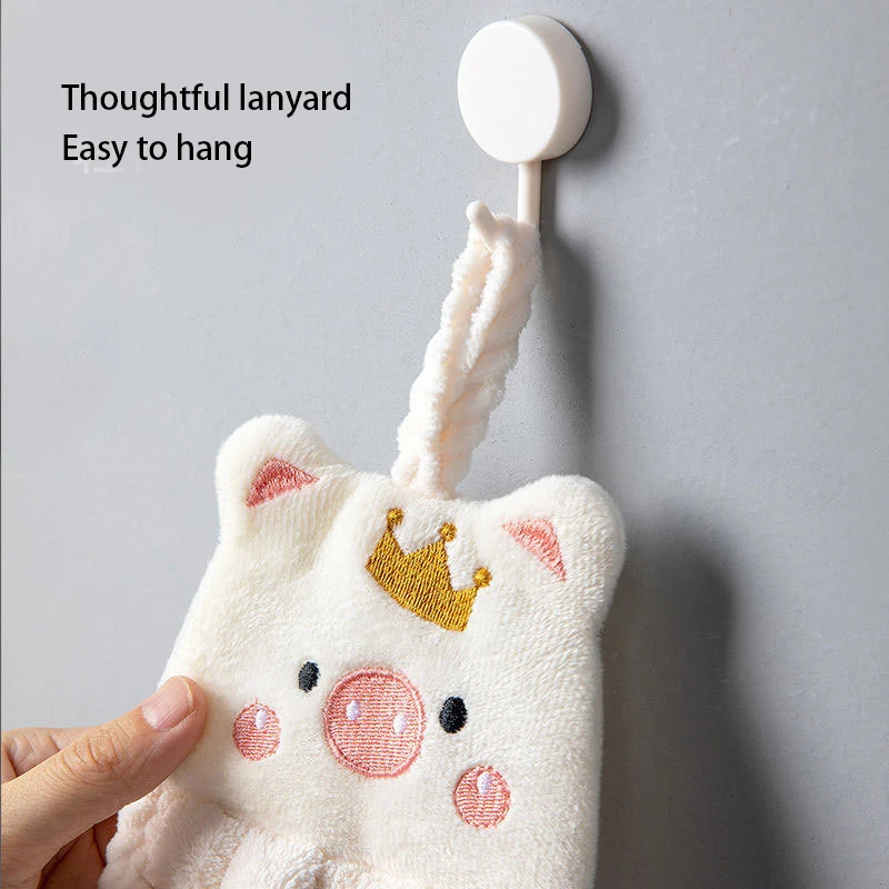 

1PC Cute Crown Pig Hand Towel Coral Velvet Soft Absorbent Cloth Dishcloths Hanging Cloth Kitchen Bathroom lazy rag wipe towel