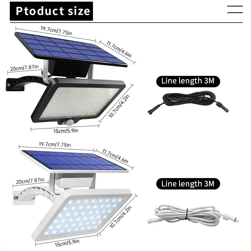 Super Bright Solar Light, Ângulo de iluminação ajustável, LED Safety Lighting, Jardim ao ar livre, Pátio, 48 LED