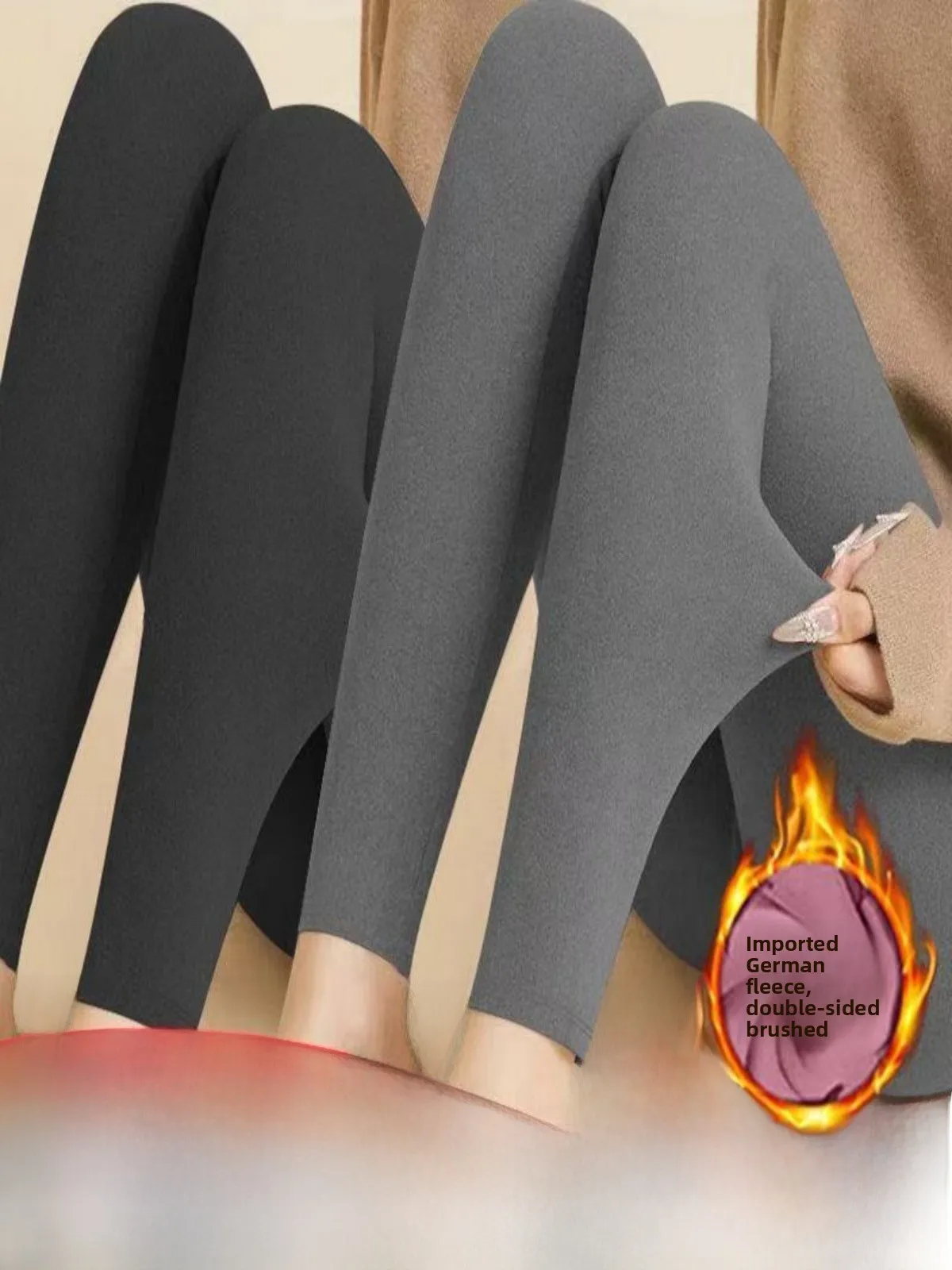 

Double-Sided Velvet Thermal Leggings Women's Slim Fit Mid-High Waist Autumn Winter Warm-Up Pants Inner Wear Two-Piece Set