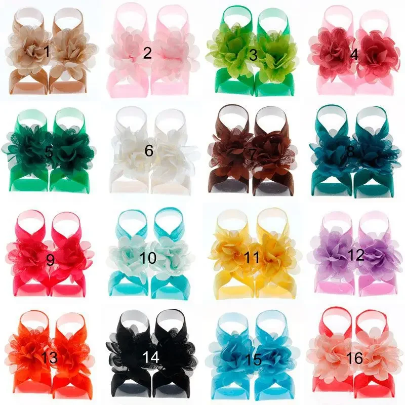 2pcs/pair Boutique Chiffon Flower Barefoot Sandals for Baby Girls Newborn Photo Props Kids Fashion Accessories