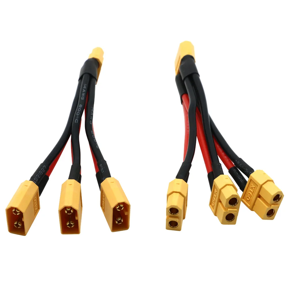 Conector de batería paralelo XT60 1 a 2 1 a 3, Cable macho/hembra, extensión Dual Y divisor, Cable de silicona 14AWG para batería RC ESC