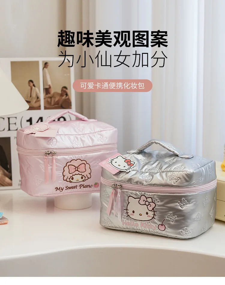 

Sanrio My Melody Square Makeup Bag Kawaii Double Zipper Travel Storage Bag Portable Cream Soft Cloud Cosmetic Toiletry Handbag