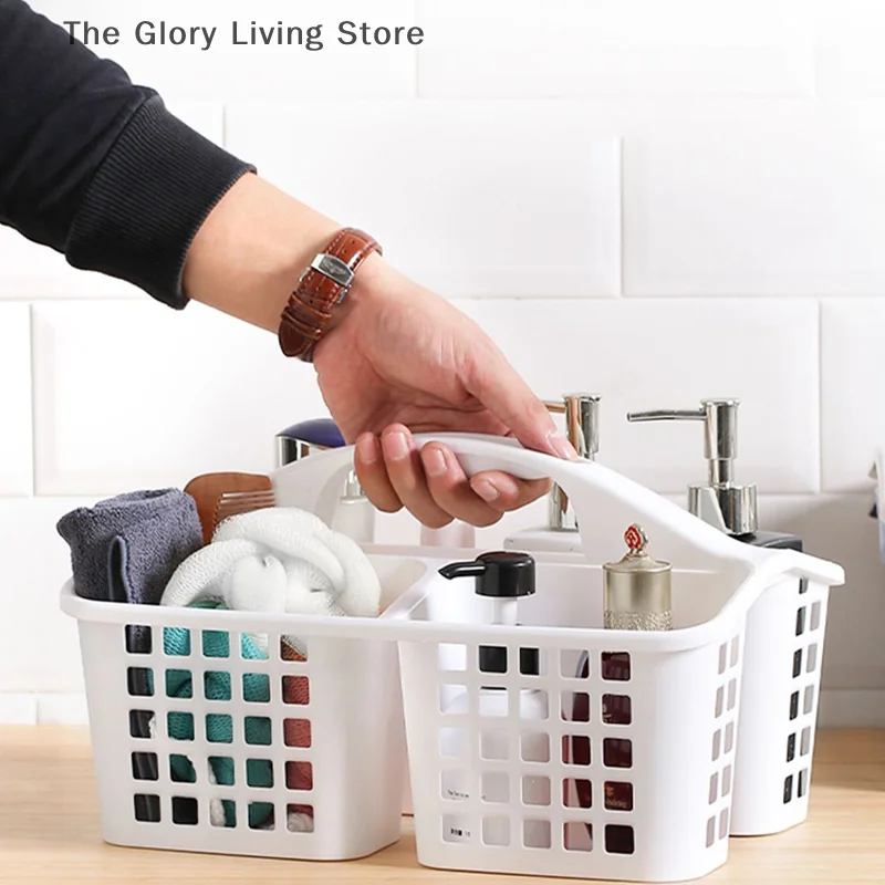 

Portable Shower Basket With Compartments Durable Bathroom Hollow Out Storage Basket Functional Toilet Washing Basket