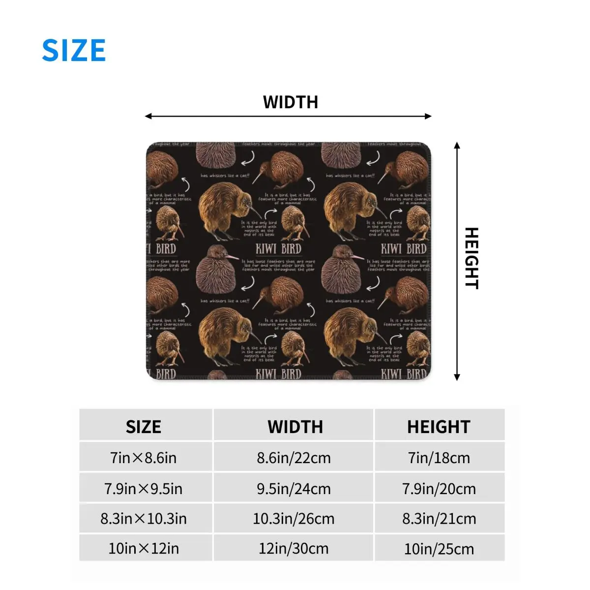 Multi-size Mouse Pad Kiwi Bird Fun Facts Gamer PC Laptop Mats Keyboard Carpet Computer Gaming Office Accessories Desk Mat