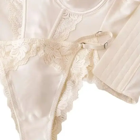 Satin sexy lingerie women lace hollow with steel ring ladies bras underwear vest bra set KUCLUT
