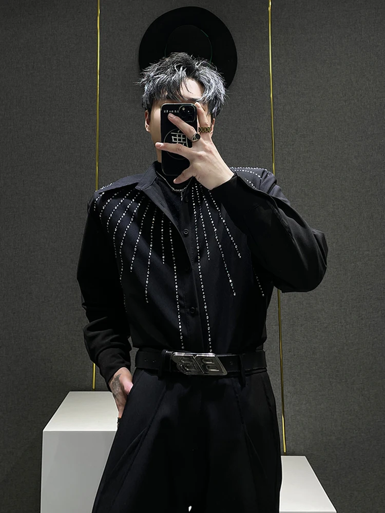 

Мужская рубашка с длинным рукавом свободного кроя в модном городском стиле с ромбовидным узором, повседневная, премиум-класса, с острым воротником, свободного кроя