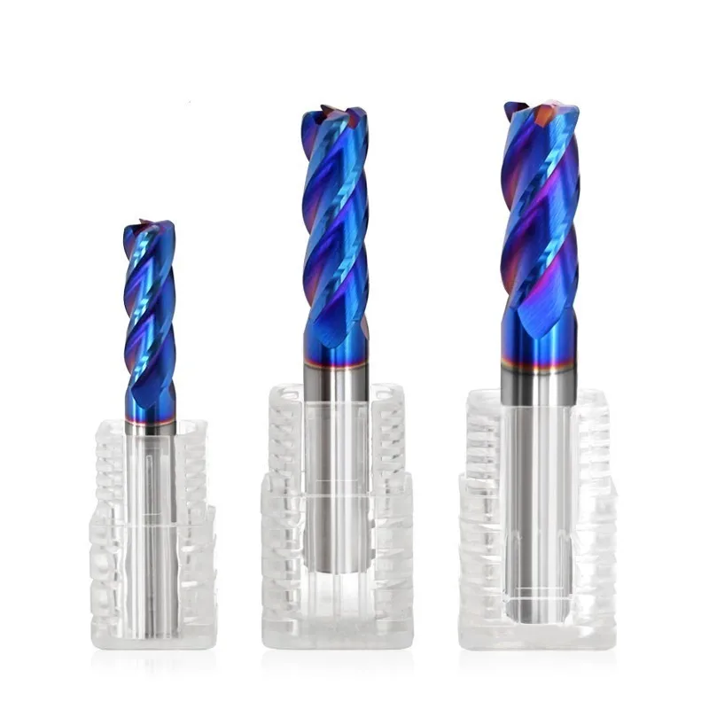 ROMTIC HRC70 4-Flute Tungsten Steel Carbide Blue Nano Coating Flat Bottom Milling Cutter CNC Maching Milling Cutters Tools