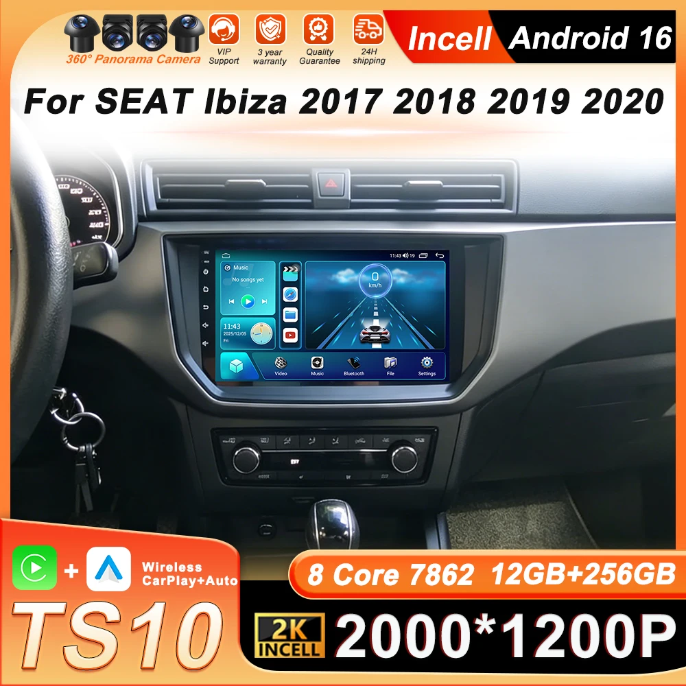 

Автомагнитола Carplay Android Auto Android 16 для SEAT Ibiza 2017-2020 с GPS-навигацией, 4G, Wi-Fi, Bluetooth, 8-ядерным процессором и RDS