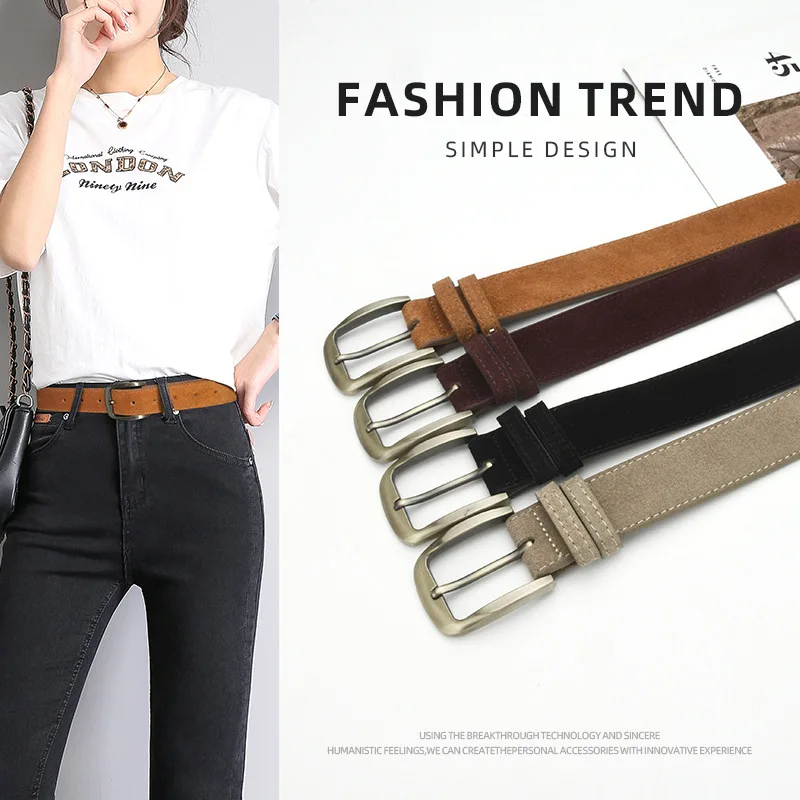 

Western Sandblasting Leather Gold Pin Buckl Women Bet Fashion Jeans Causal Pants Belt for Ladies
