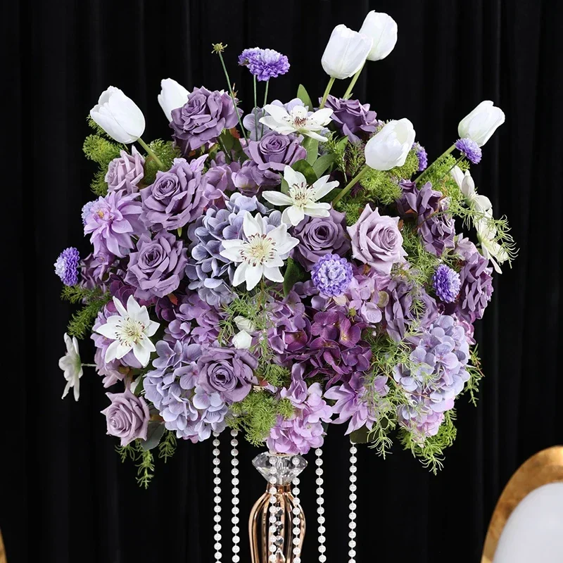 Weiße Rose, Calla-Lilie, Orchidee, grüne Hortensie, Tischdekoration, künstliches Blumenarrangement, Hochzeitsbankett-Tisch, Blumendekoration – Detail 3