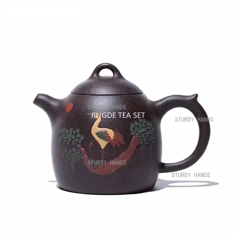 Tetera clásica de arcilla púrpura Yixing de 300ml, tetera de arena de oro negro con mineral crudo, tetera con filtro de huevo de dragón Zisha, juego de té para el hogar