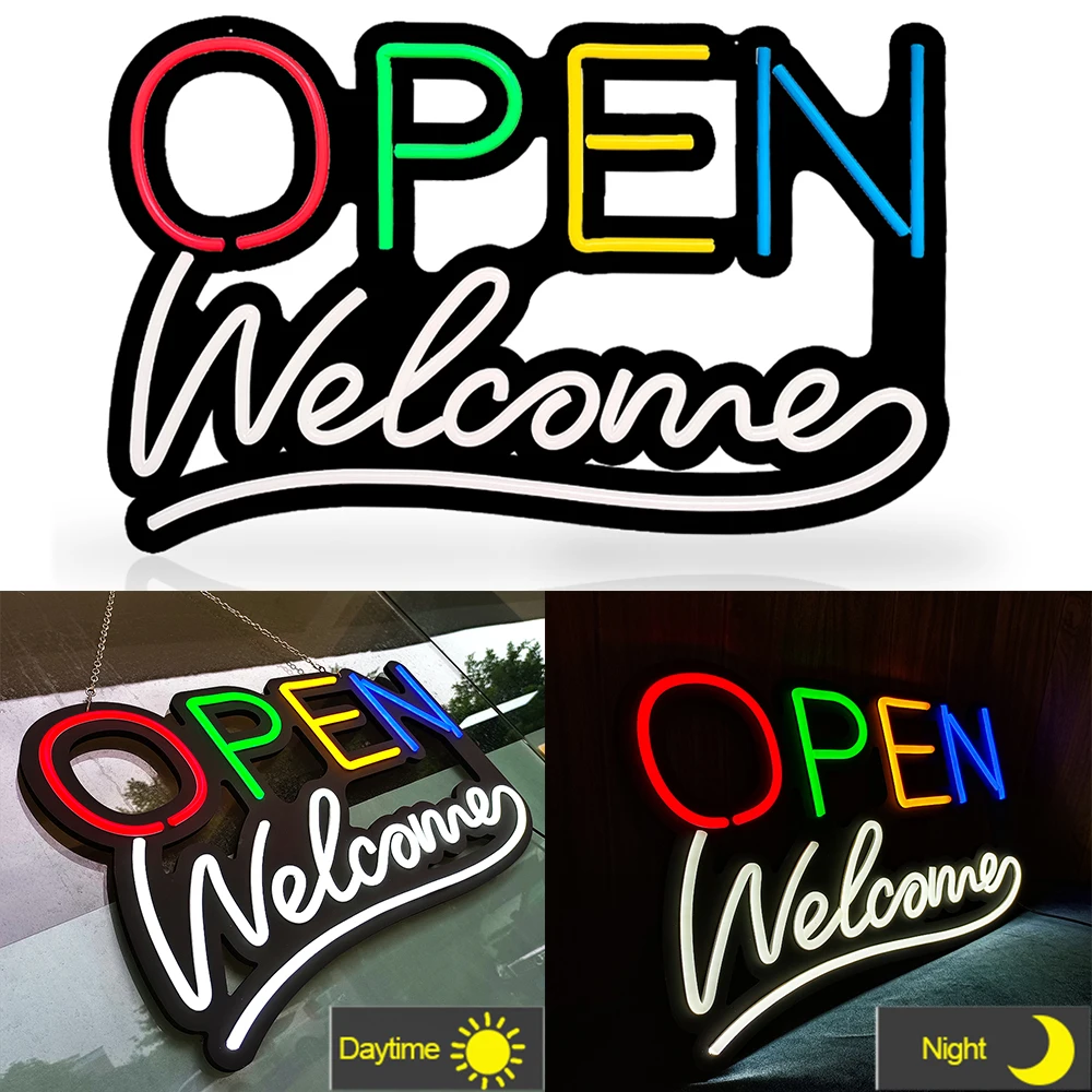 Led OPEN Neon Sign Welcome Light Sign Dimmable Business Sign for Bars, Coffee Shops, Shop Window Signs 55 x 35 cm