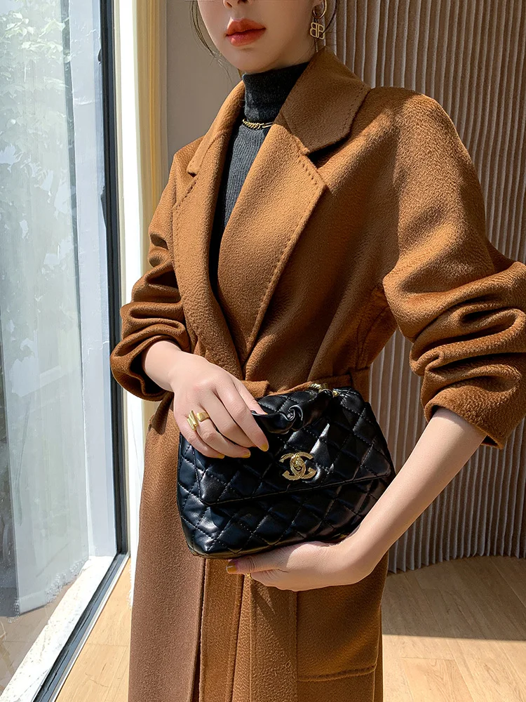 Abrigo de la mujer ondulde agua esmeralda abrigo de otoño e invierno nuevo 100% lana pura Reversible abrigo de lana moda abrigo cómodo de moda