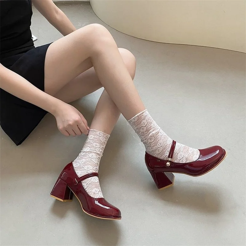 New Fashion Ladies 2022 Square Toe High Heels Ladies Mary Jane Shoes High Heels Women\'s Shoes Solid Color Ladies High Heels