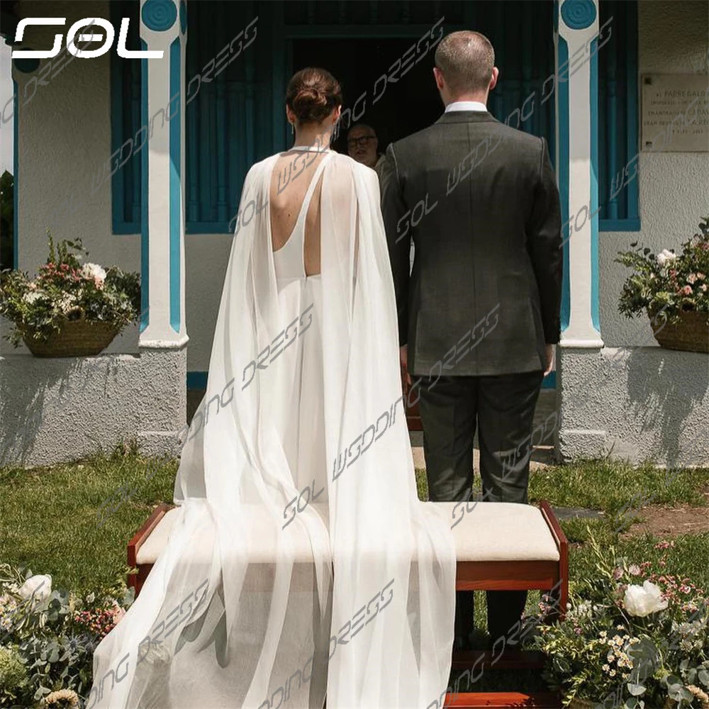 SOL gaun pernikahan Satin belahan tinggi Halter sederhana gaun pengantin A-Line punggung terbuka tanpa lengan elegan Vestidos seksi