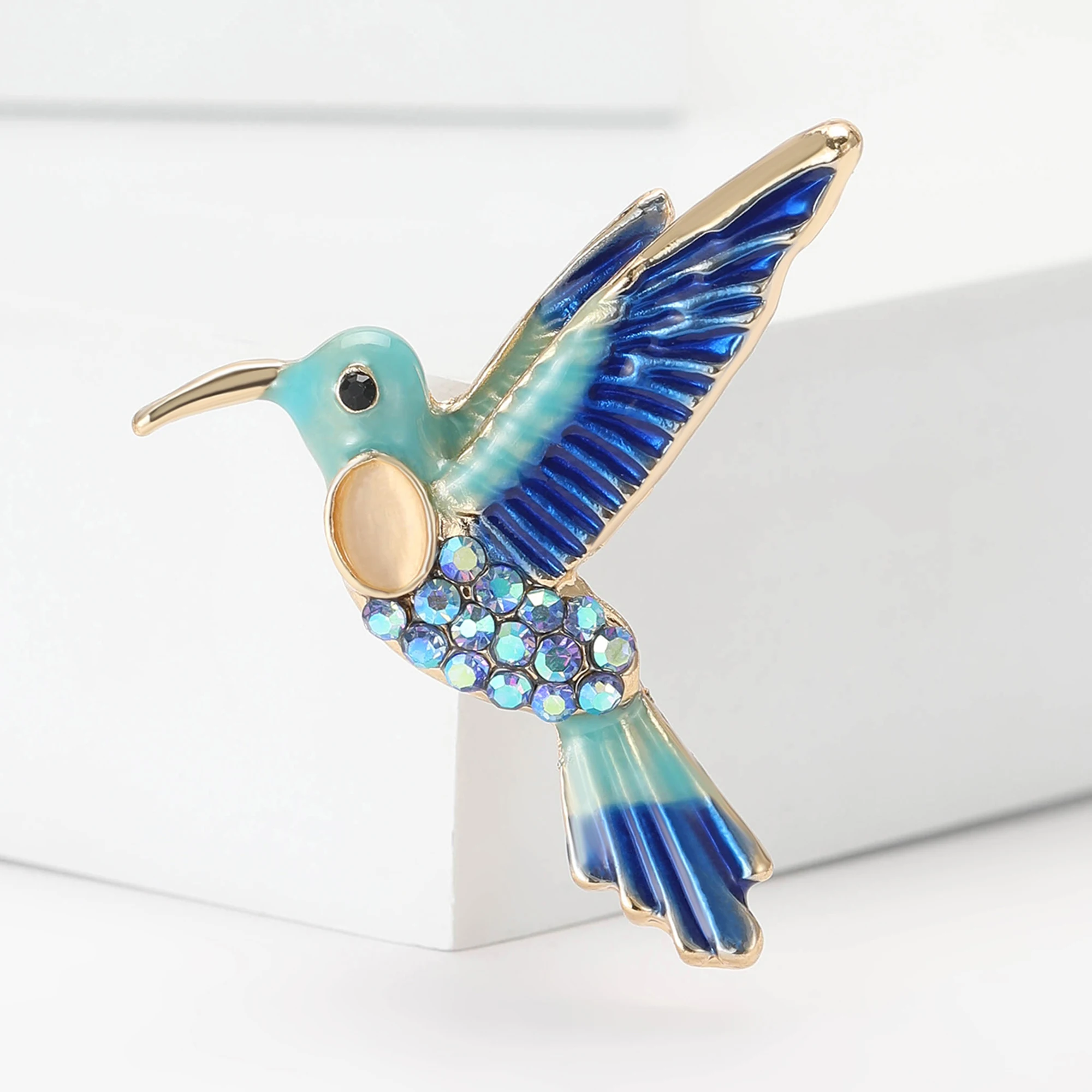 Trendy Rhinestone Hummingbird Brooches for Women Unisex Animal Pins Multi-color Available Office Party Accessories Gifts