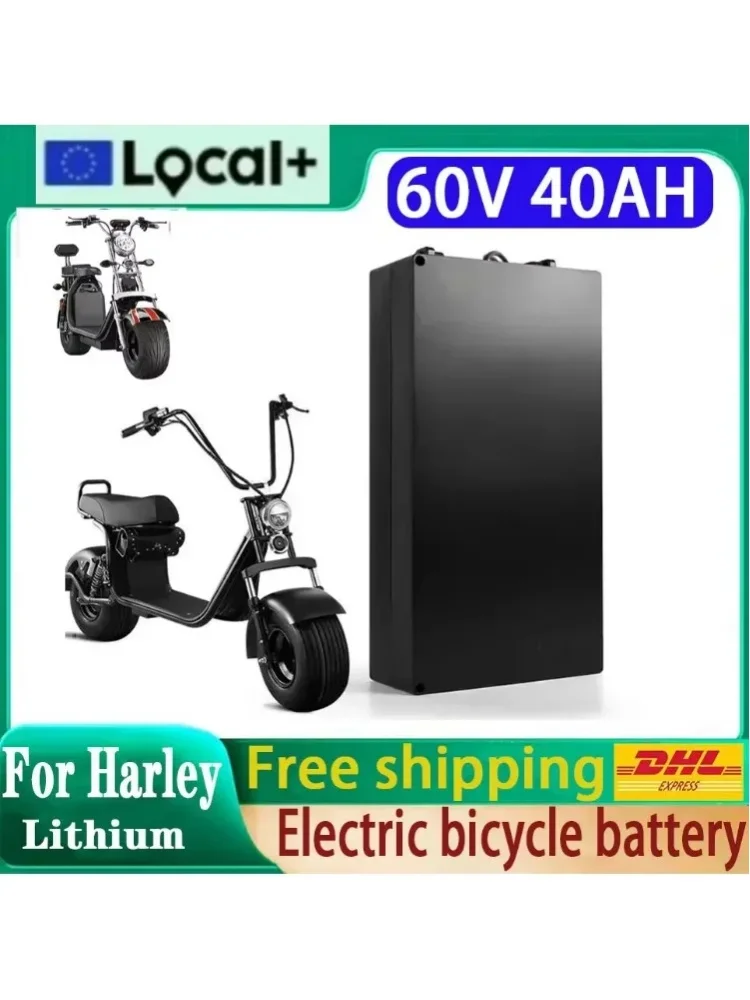 Harley-Elektromotorradbatterie, 60V 20Ah-40Ah 18650 Hochleistungs-Lithium-Akkupack, wasserdichte Elektroroller-Batterie, ausgestattet mit intelligentem BMS und einem 67,2V-Ladegerät.