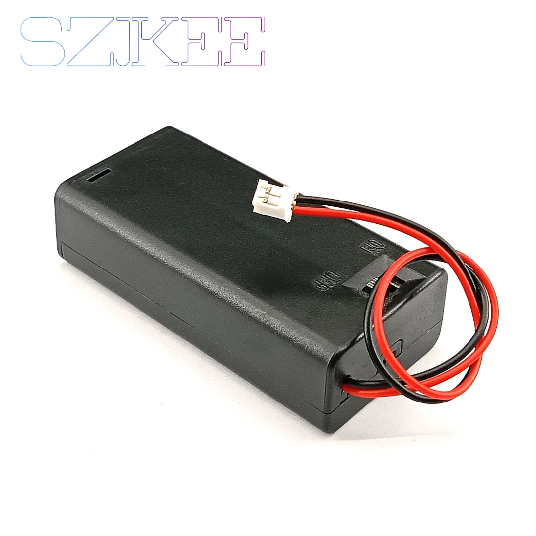 صندوق بطارية AA/AAA مع مفتاح مع غطاء مع محطة PH2.0 2 فتحات صندوق بطارية AA/AAA حامل بطارية AA/AAA 2x1.5 فولت