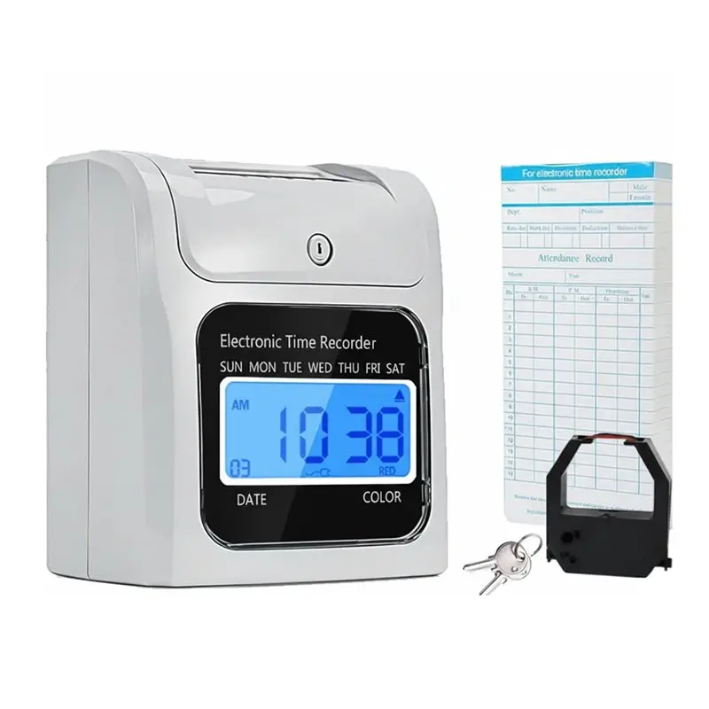 Employee Time Clocks For Small Business, Auto-Align Time Clock Punch Machine With 50-Piece Time Cards-AEF7