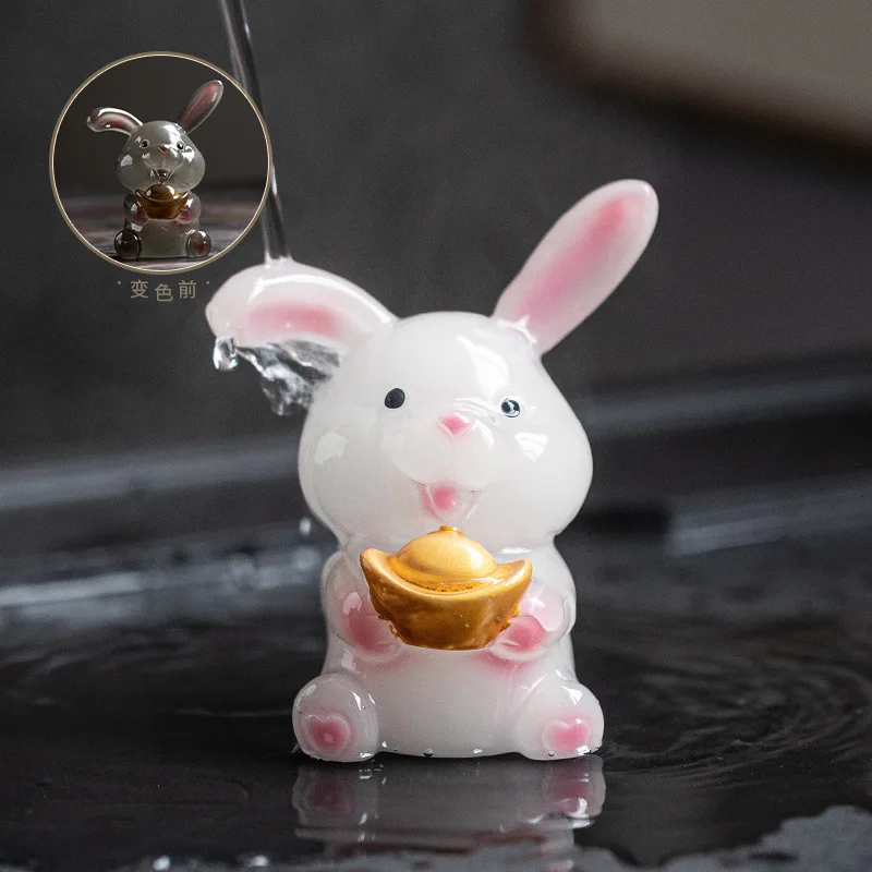 Year of Rabbit Color Changing Tea Pet Decoration Creative Boutique Bunny Supportable Playable Futu Tea Table Tea Tray Set Access