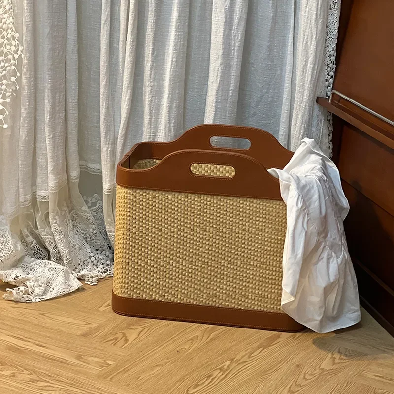 Vintage Rattan Laundry Basket Large Capacity Wicker Hamper for Dirty Clothes Bathroom Organizer Natural Handwoven Storage Bin