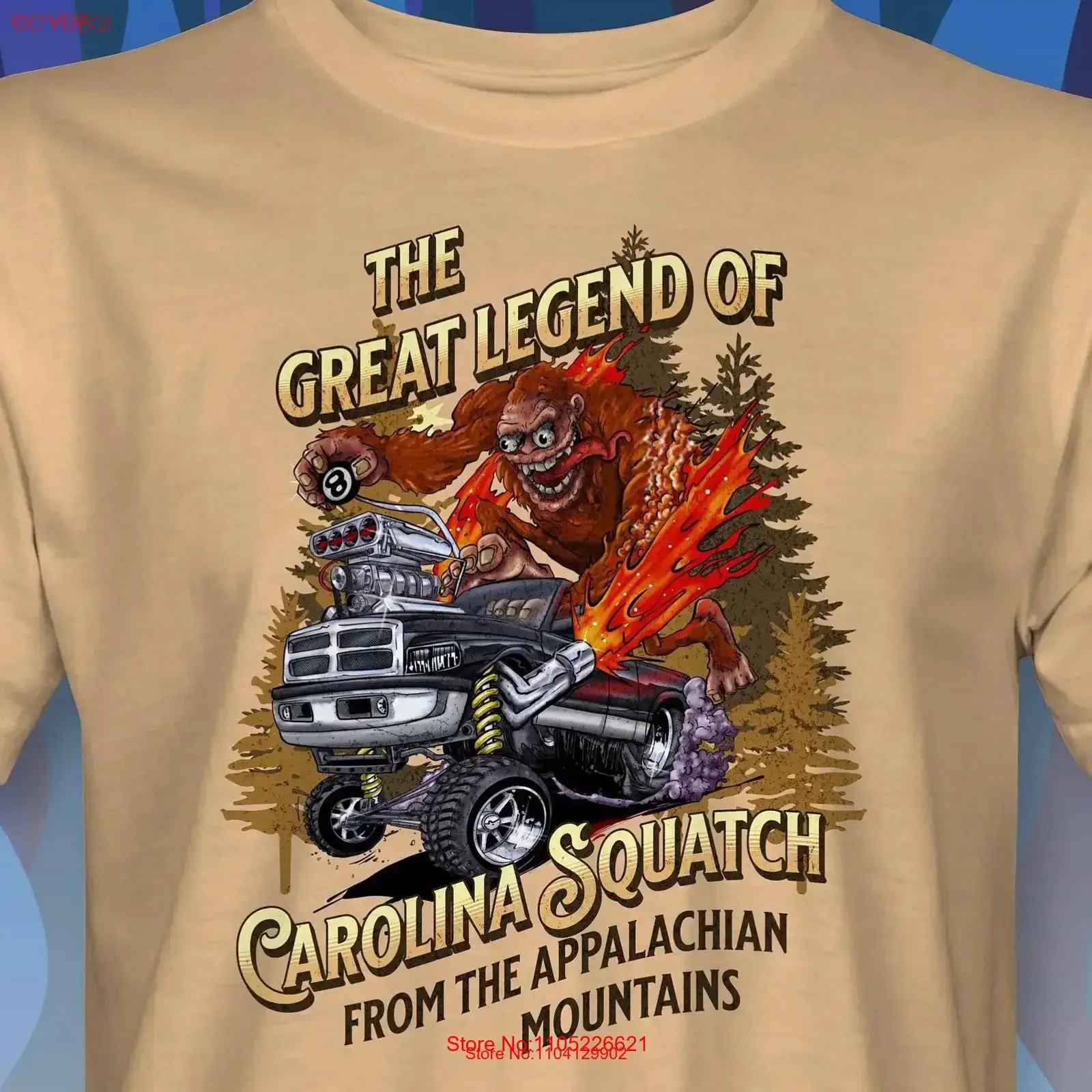 Carolina Squatch Squatted Truck in the woods with Crazy Bigfoot Sasquatch Driver T Shirt RM0308 vintage Washed Unisex Slightly
