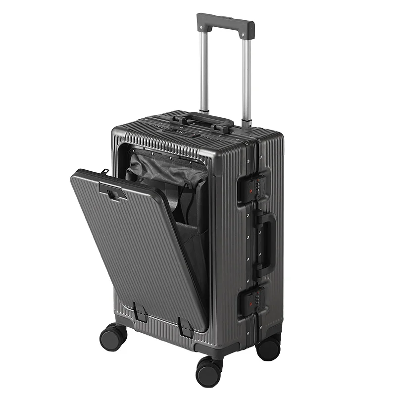 

Front opening tie rod travel suitcase, large capacity and multi-function, light password, boarding