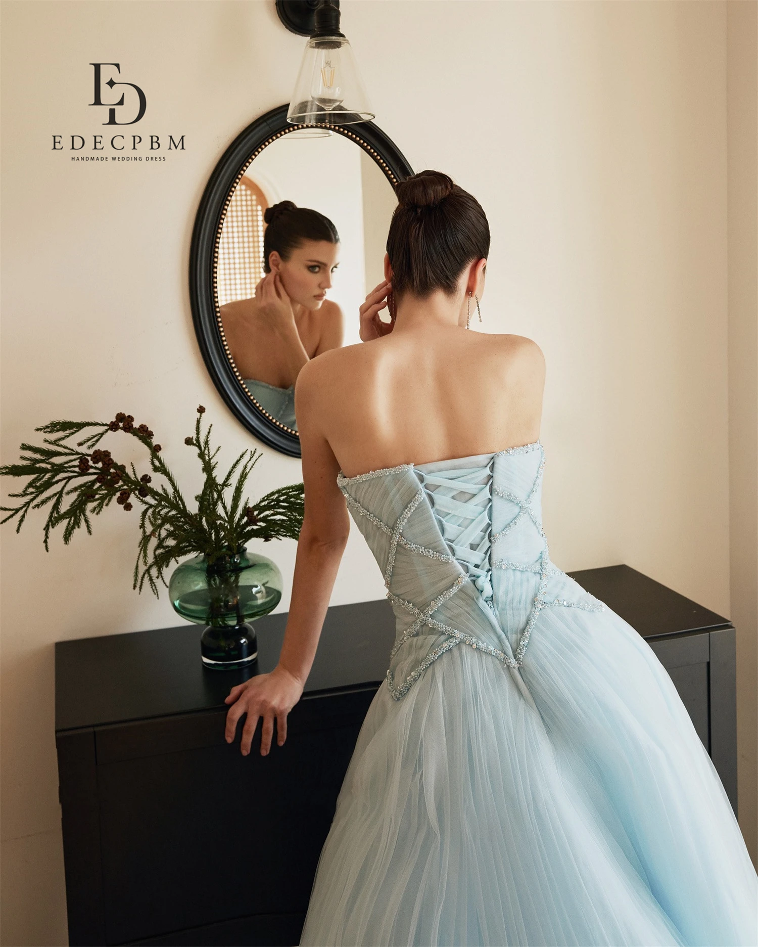 EDECPBM Customized Women's Evening Party Dresses for Special Occasions Wedding Dress Blue Sweetheart Prom Dresses 2025 Luxurious image 5