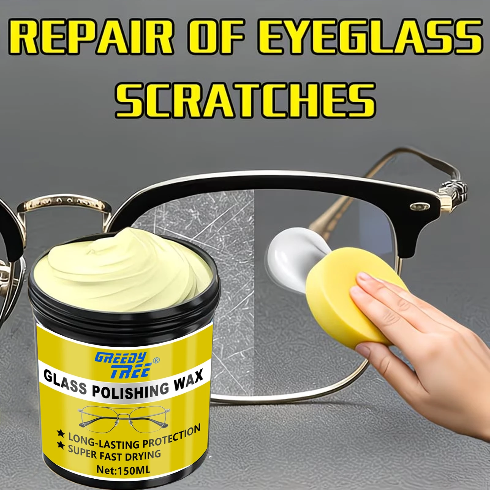 Glass Polishing Wax - 150ML Eyeglass Scratch Remover & Cleaner with Scrub Pad for Long-Lasting Protection & Fast Drying