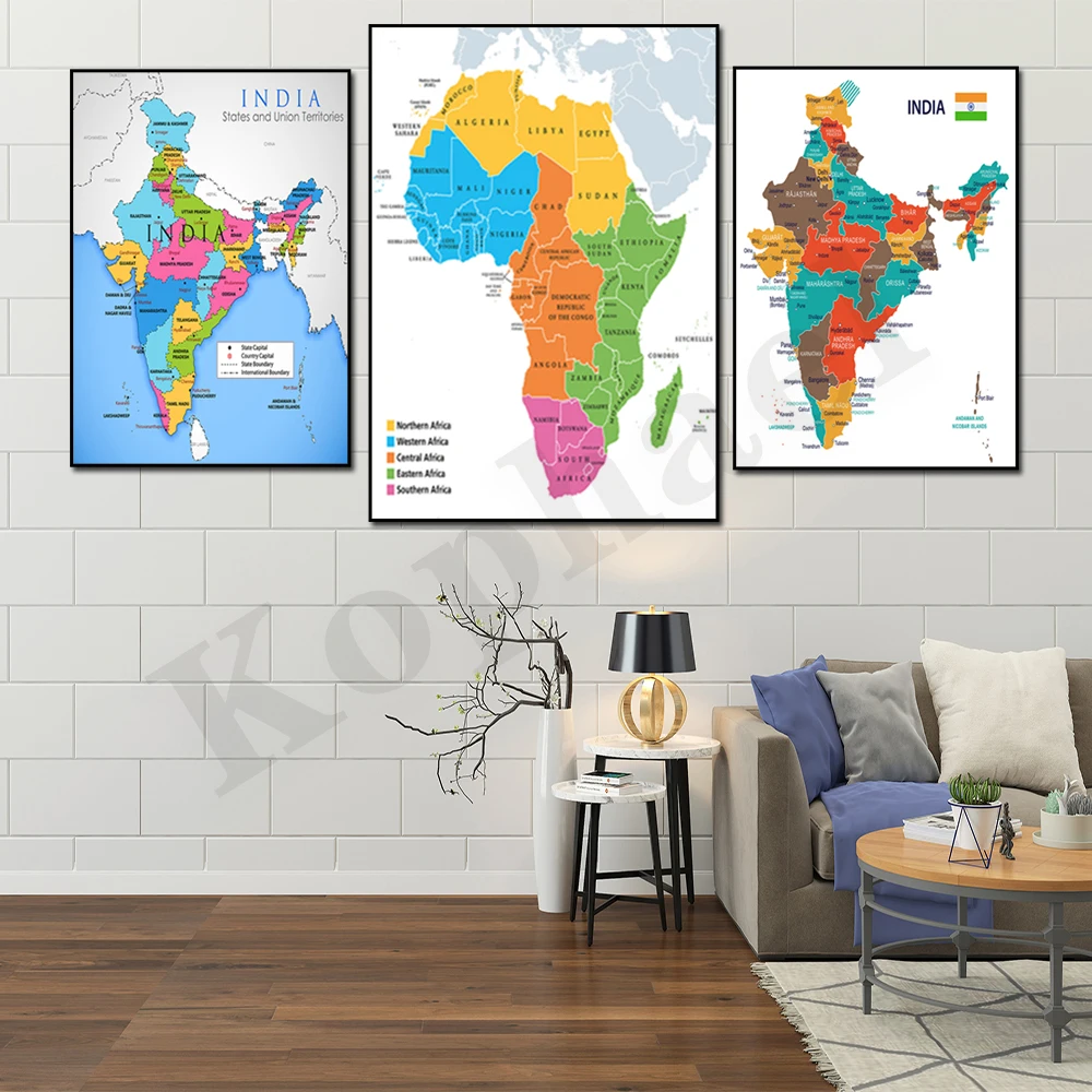 Africa India Europe California California Florida. Color Map. Home Office Wall Decor Art Canvas Painting