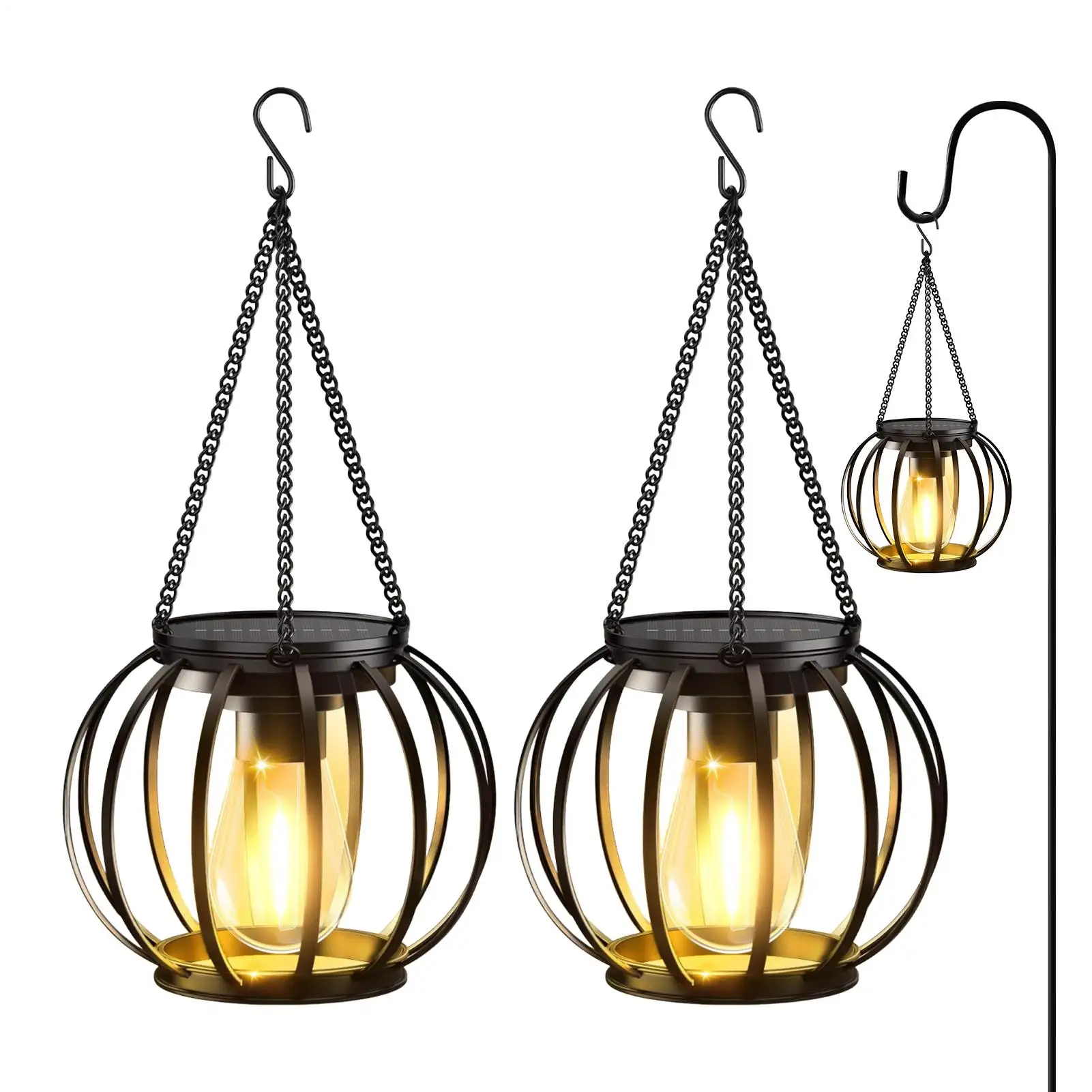 

Solar Lanterns Outdoor 2 Piece Waterproof Light with Hook and Chain Solar Lantern Outdoor for Balcony Backyard Patio Driveway