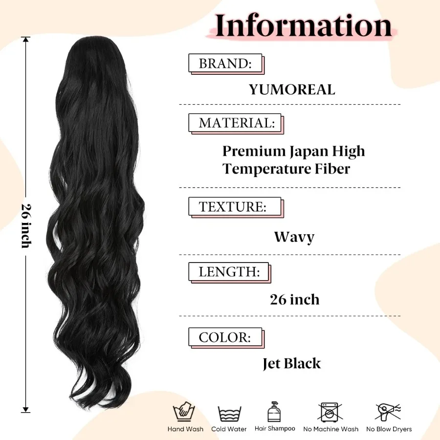 قطعة شعر صناعية مموجة طويلة بطول 26 بوصة مع رباط للنساء مثالية للارتداء اليومي للمناسبات الخاصة وتصفيف الأزياء Se
