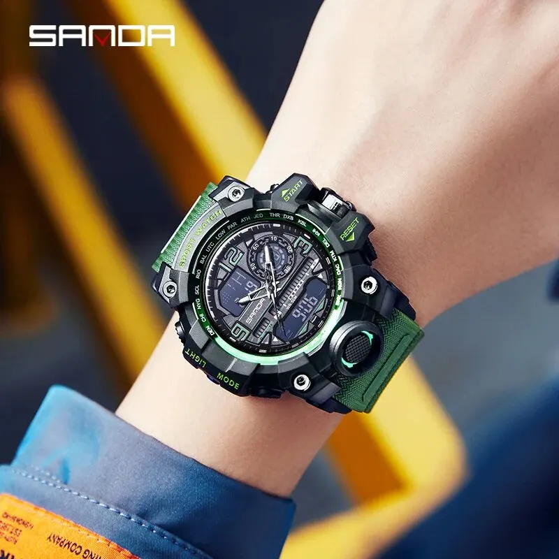 SANDA Brand G Style Men\'s Watches 50M Waterproof Outdoor Sports Military Quartz Watch For Male LED Digital Wristwatch Clock